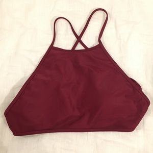 Maroon High Neck Open Back Bikini Top